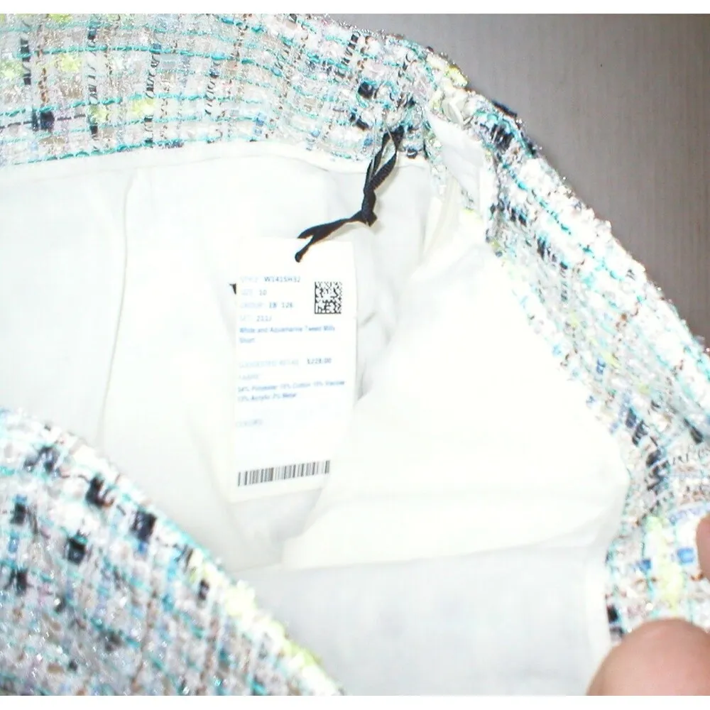NWT $228 Womens Designer Worth New York Office Dress Shorts 10 Tweed Milly Multi White - Image 5