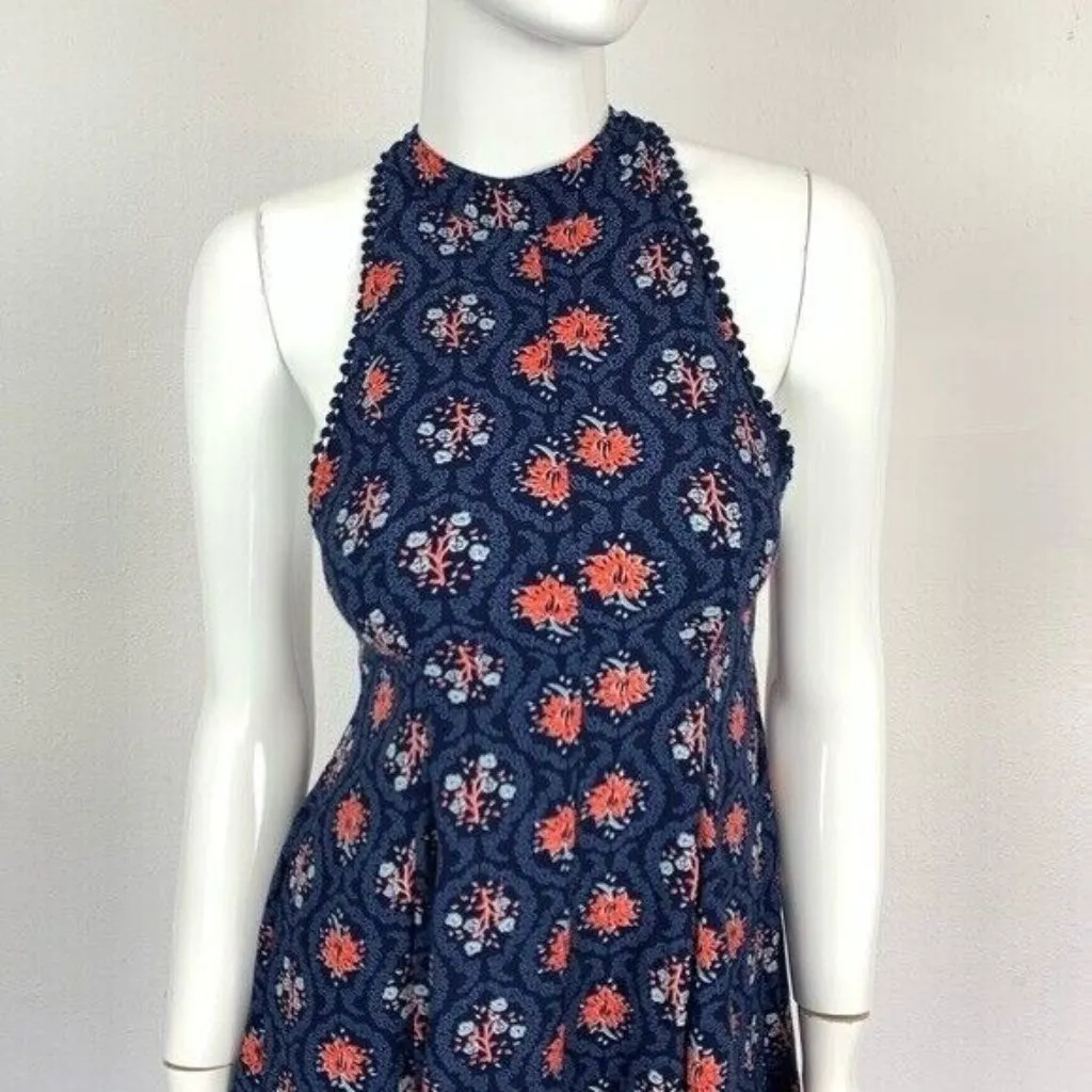 Altar’d State Boho Floral Halter Backless Fit‎ Flare Mini Dress Festival Small Blue - Image 3