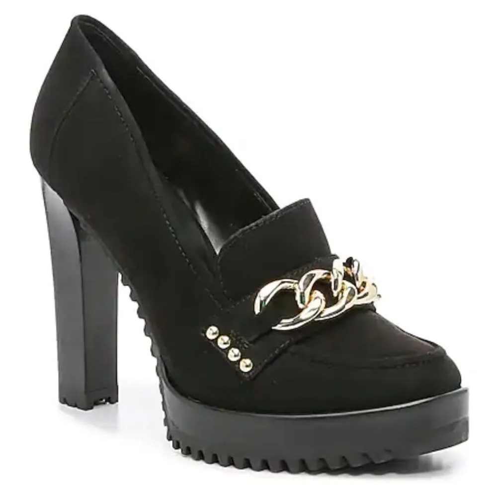 JLO Jennifer Lopez suede heels, black with gold detailing 4” Heels Size 6.5 - Image 9