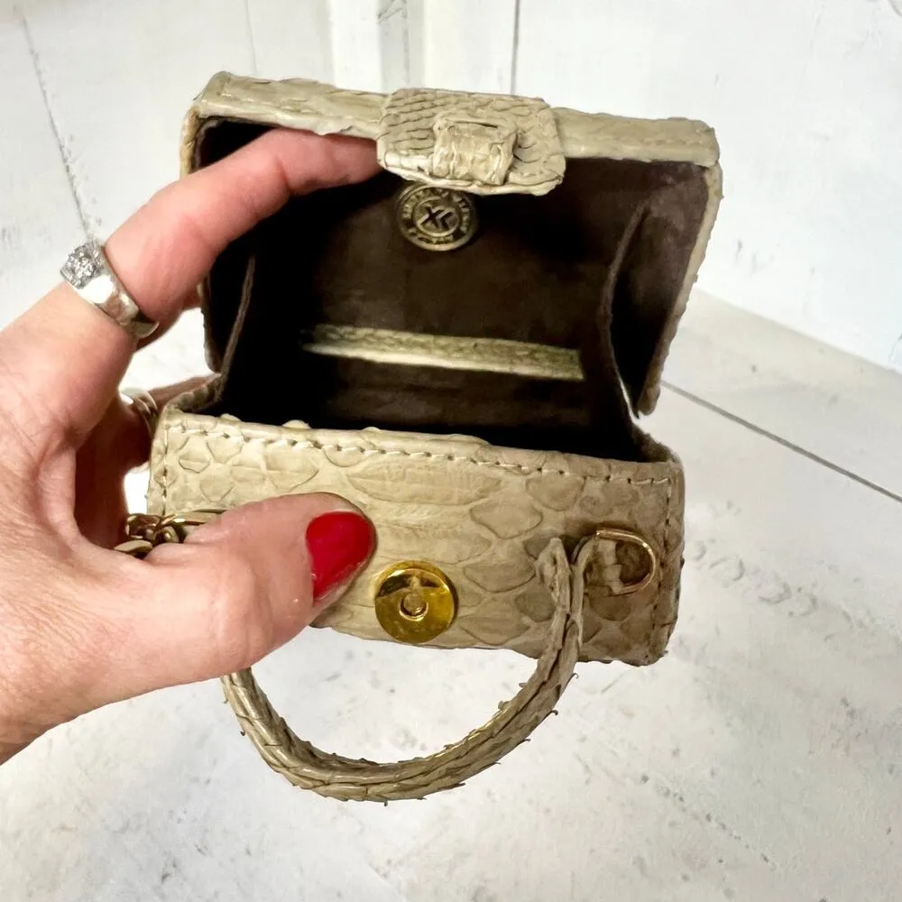Ximena Kavalekas Python Leather Top Handle micro Purse Clutch Handbag Beige - Image 7
