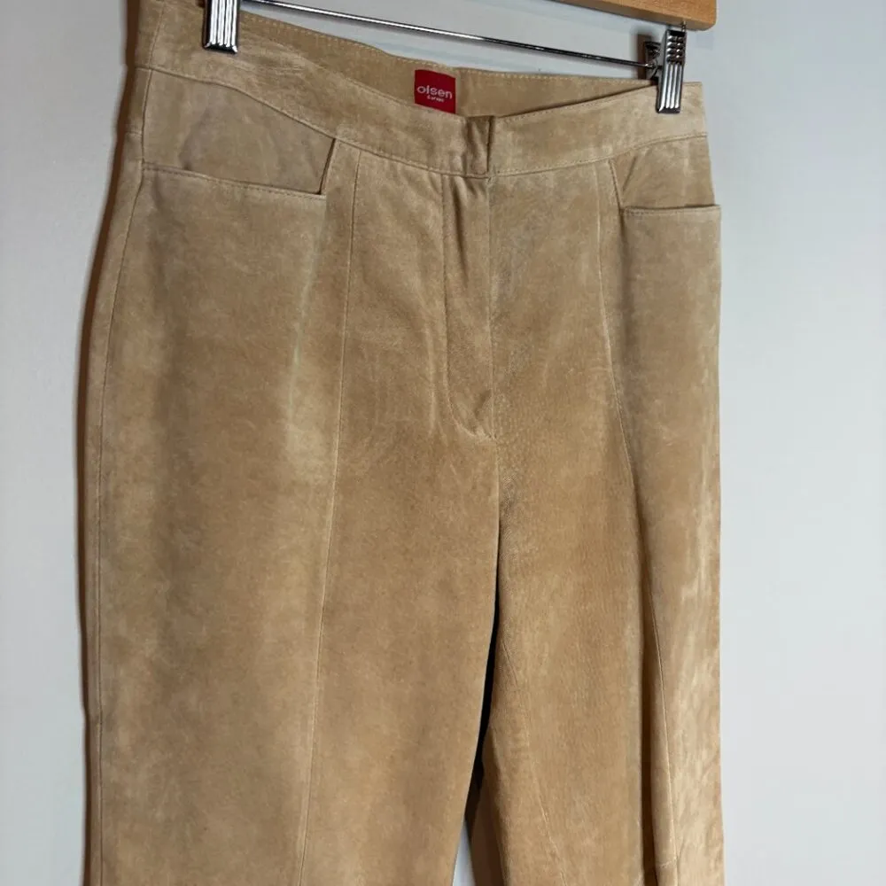 Vintage Olsen Europe beige suede leather pants Tan Size 6 - Image 2