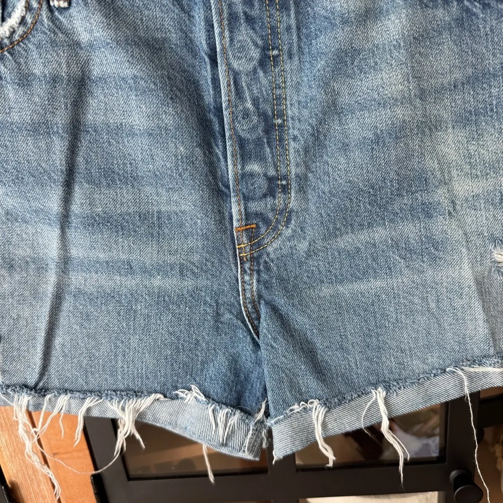 GRLFRND Denim shorts Kerry high rise cuffed distressed light wash raw hem jean - Image 9