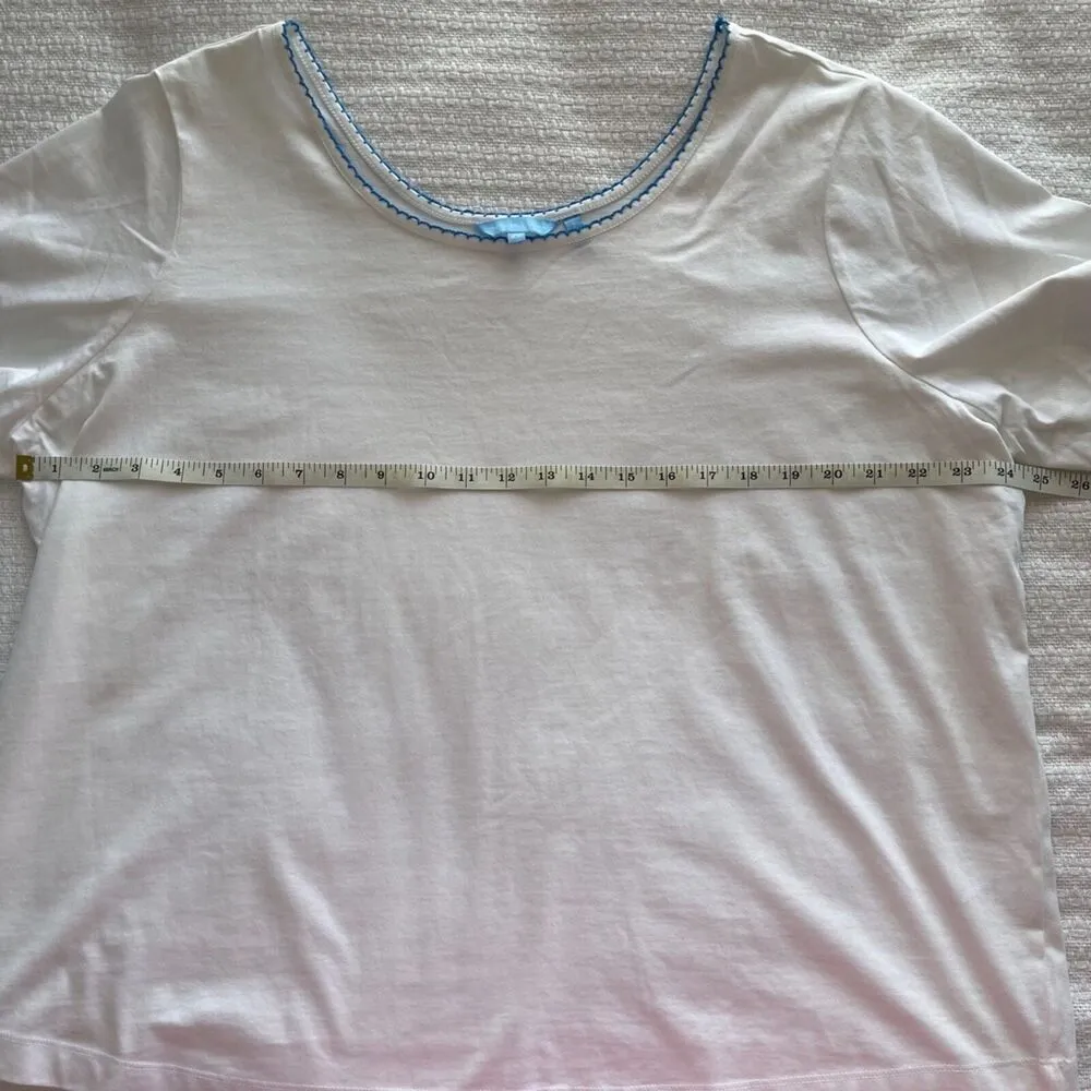 2X Draper James White Short-Sleeve T-Shirt with Scalloped Blue Trim - Image 4