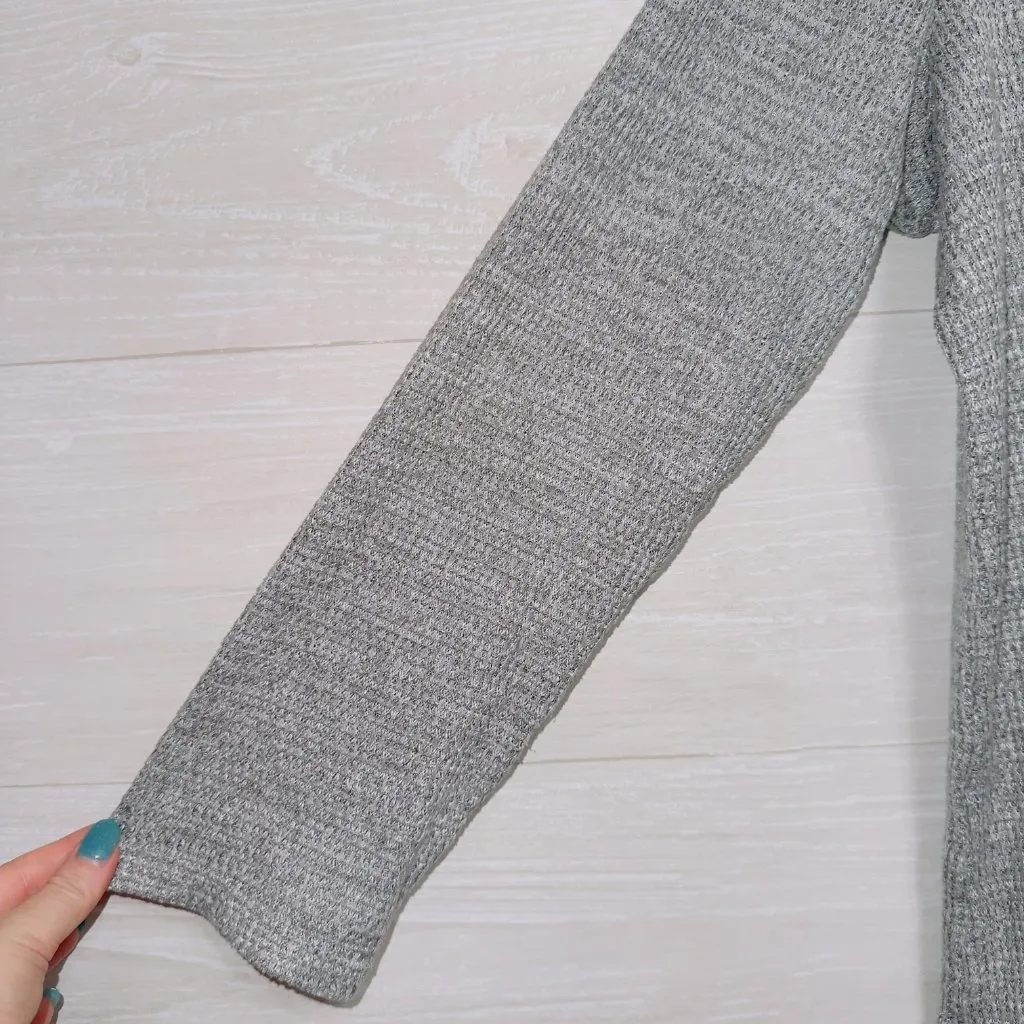 Sonoma Women's Size XL Gray Long Sleeve Scoop Neck Waffle Knit Henley Shirt - Image 3