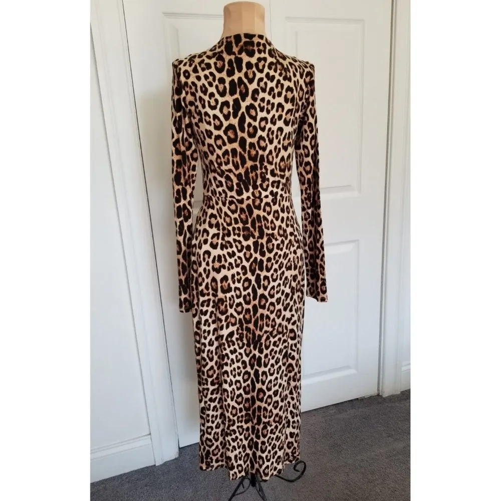 Good American Good Leopard Long Sleeve Knit Jersey Wrap Midi Dress Size 1 (S) - Image 6