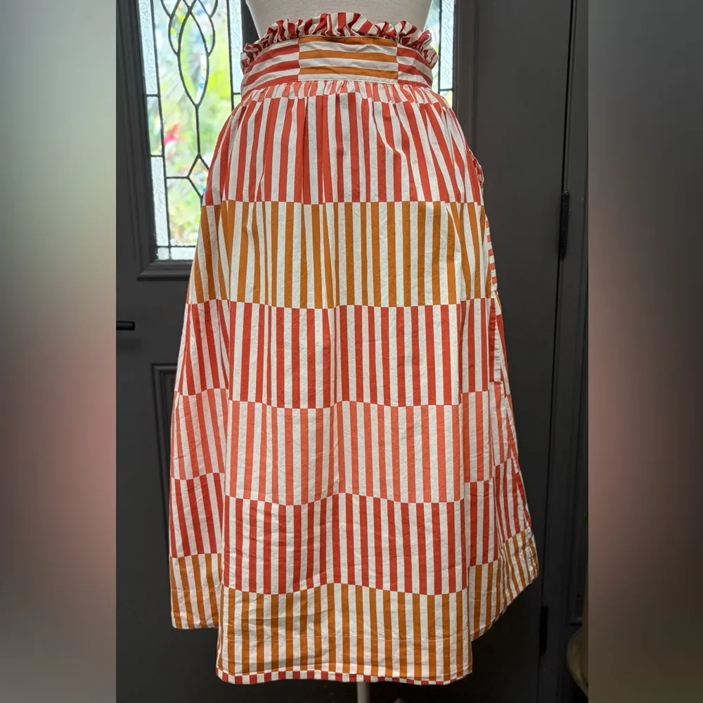 Who What Wear Geo Striped Belted Paper Bag Waist Button Front Midi Skirt - Image 7