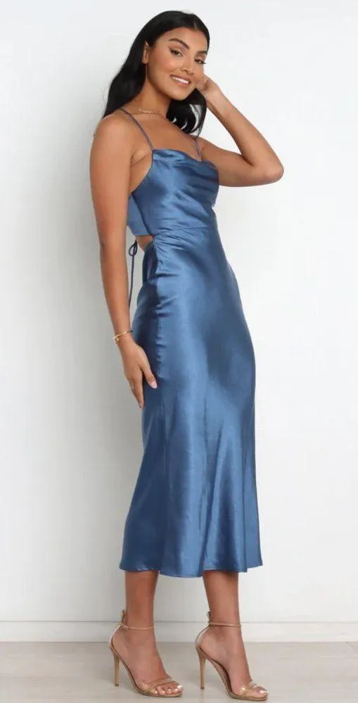 Petal & Pup Kamiya Blue Satin Strappy Back Maxi Dress 10 - Image 6
