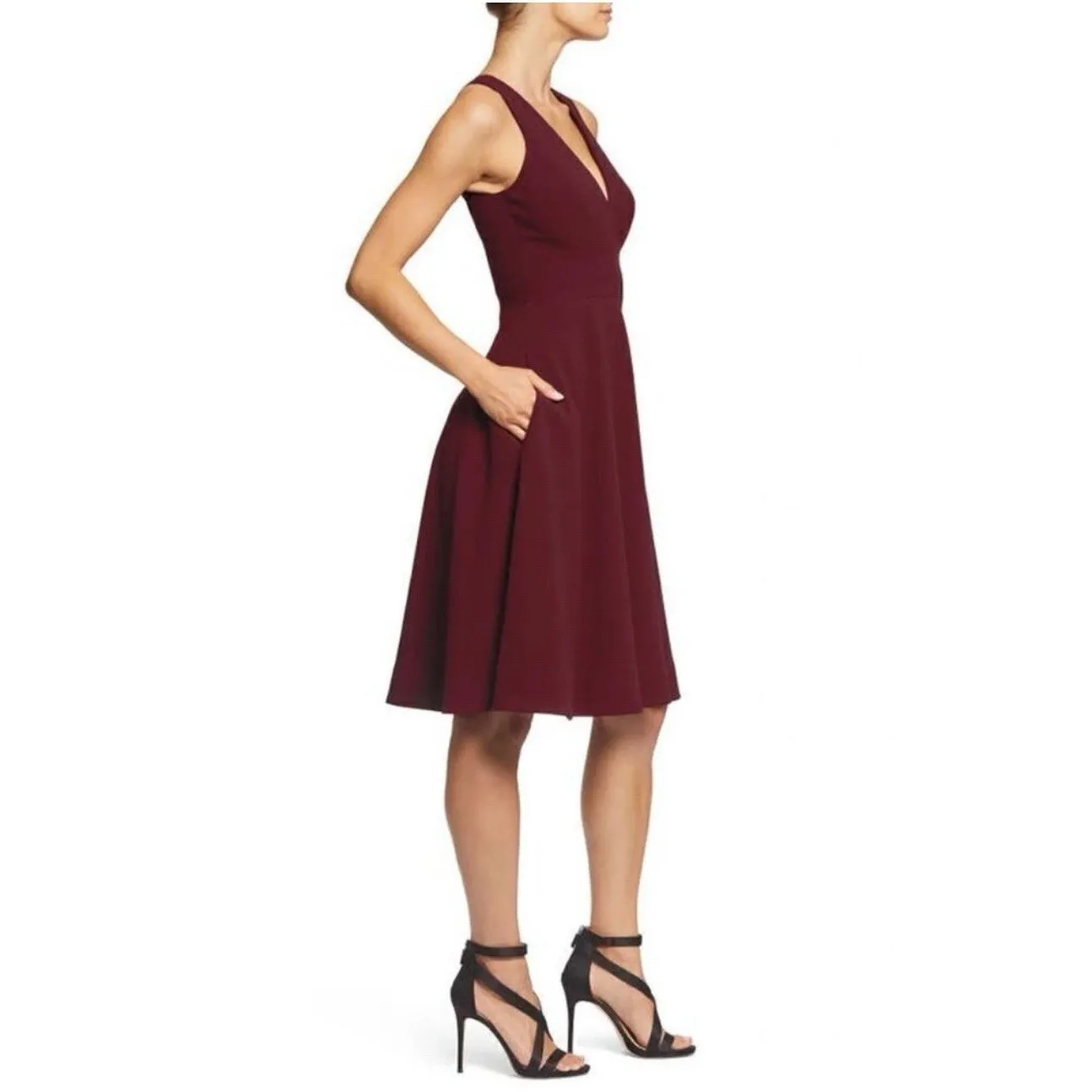 Dress The Population Catalina‎ Dress in Burgundy Fit and Flare Cocktail Sz L NWT - Image 2