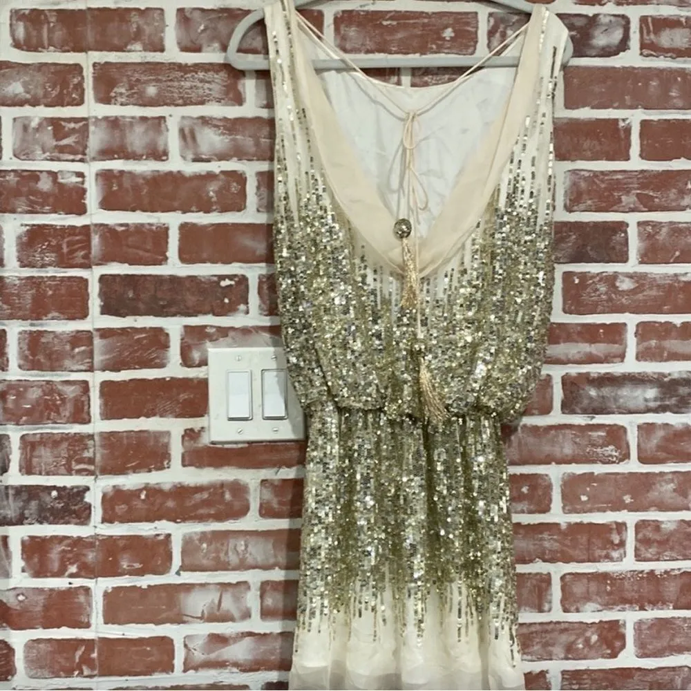 Sagaie Paris Women’s Vintage Sequined Silk Evening Mini Dress Size 4 ($400) Gold - Image 6