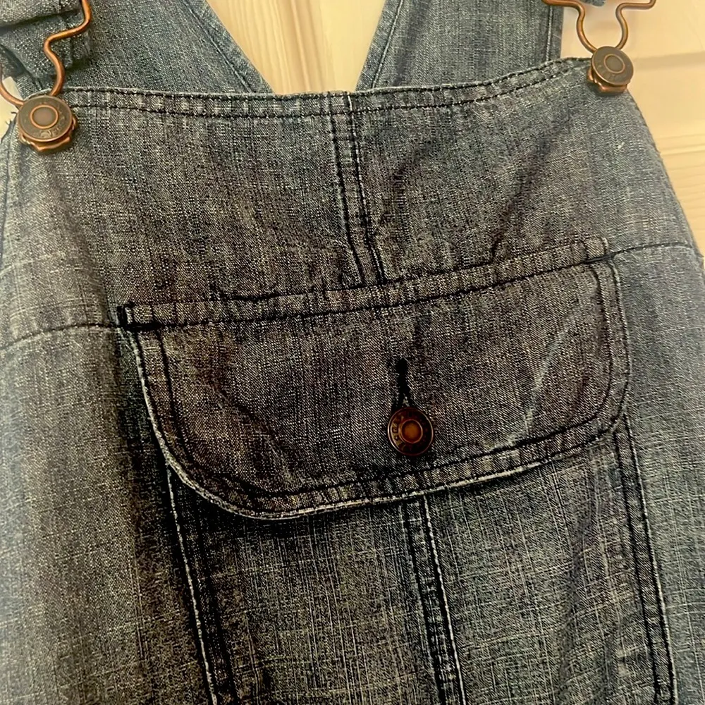 Vintage Y2K Gap Lightweight Denim Drawstring Waist Overall Mini Dress (S) - Image 2