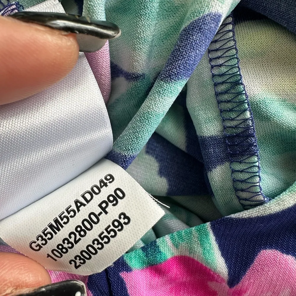 Pappagallo Women's Stretch Hawaiian Tropical Floral Scoop Neck Shirt Dress M Blue Size M - Image 6