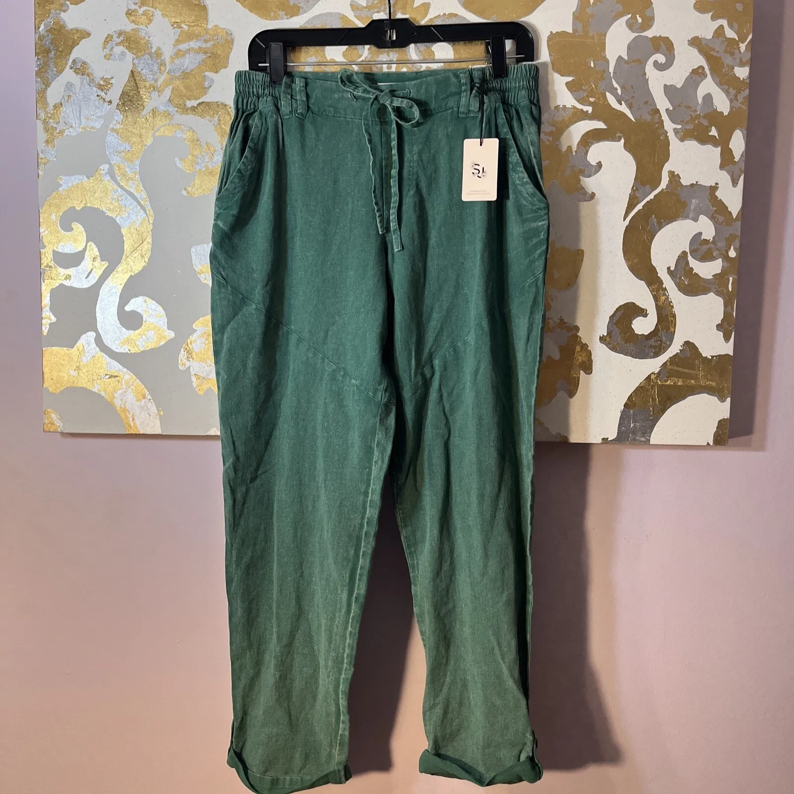 Sincerely Jules Size Small NWT‎ Emerald Linen Convertible Pants Green - Image 10