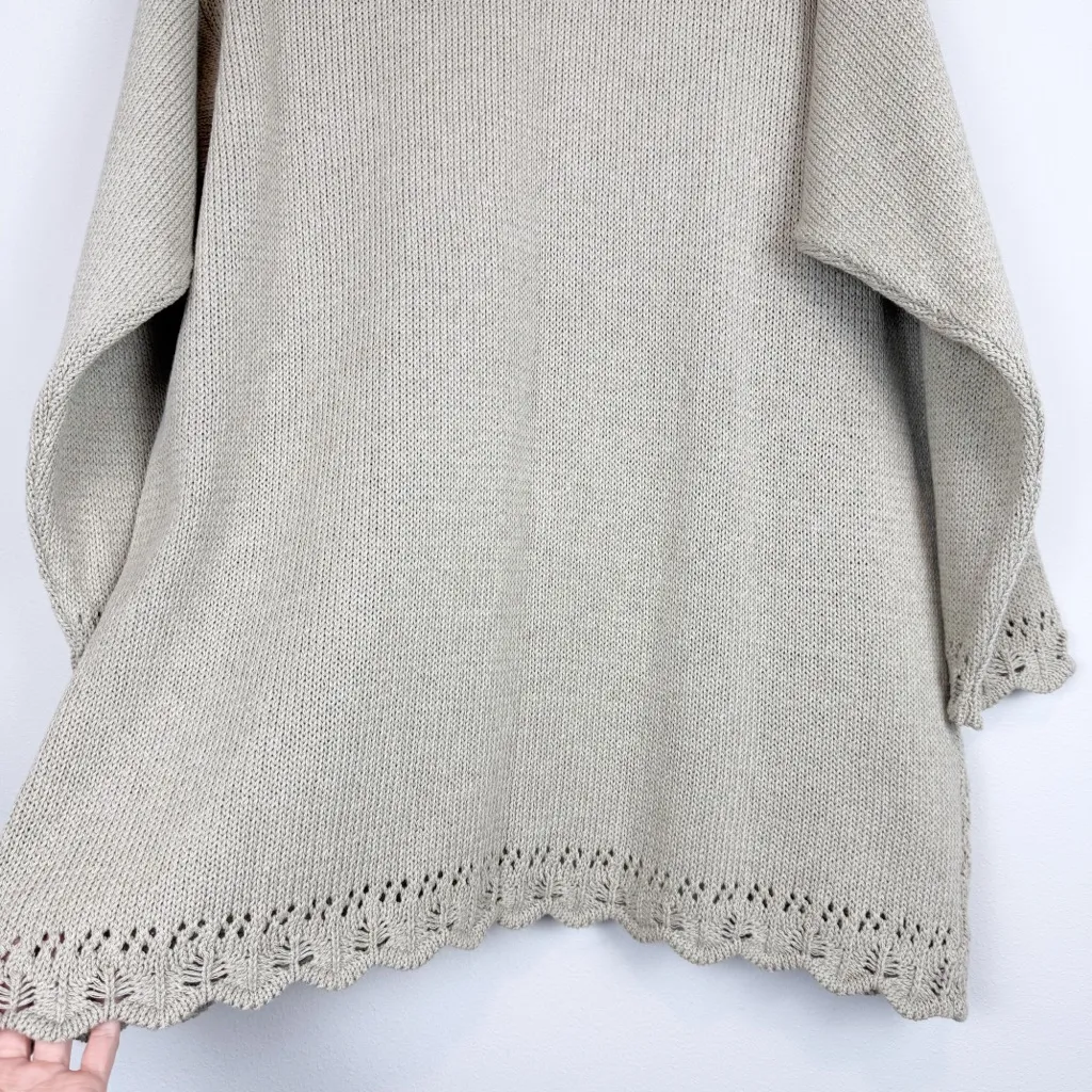 Aran Crafts Ireland Beige Open Front Scalloped Knit Cardigan Size Large - Image 9
