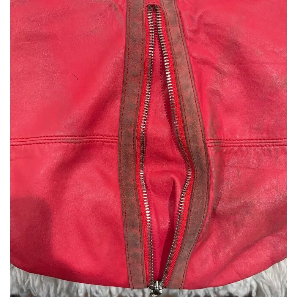ALEXANDER WANG Donna Red/Pink Distressed Leather Hobo Crossbody Knot Zipper Bag - Image 5