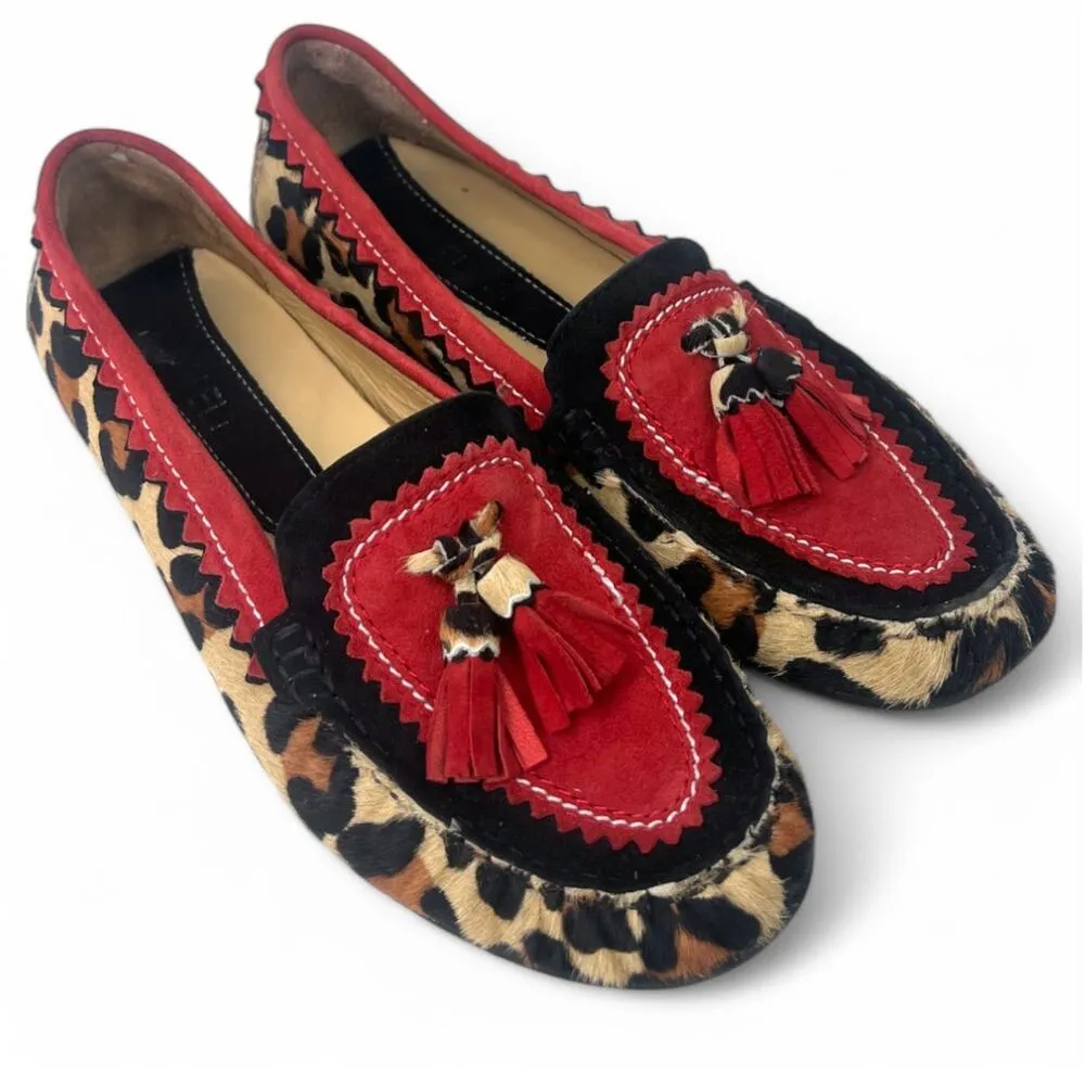 VANELi 9 Leopard Print Driving Loafer Moccasin Flats Slip On Tassel Calf Hair Brown - Image 3