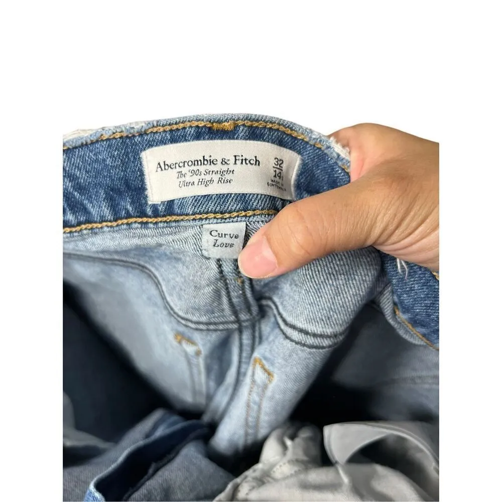 Abercrombie & Fitch Curve Love Ultra High Rise‎ 90s Straight Jeans Size 32/14 - Image 10