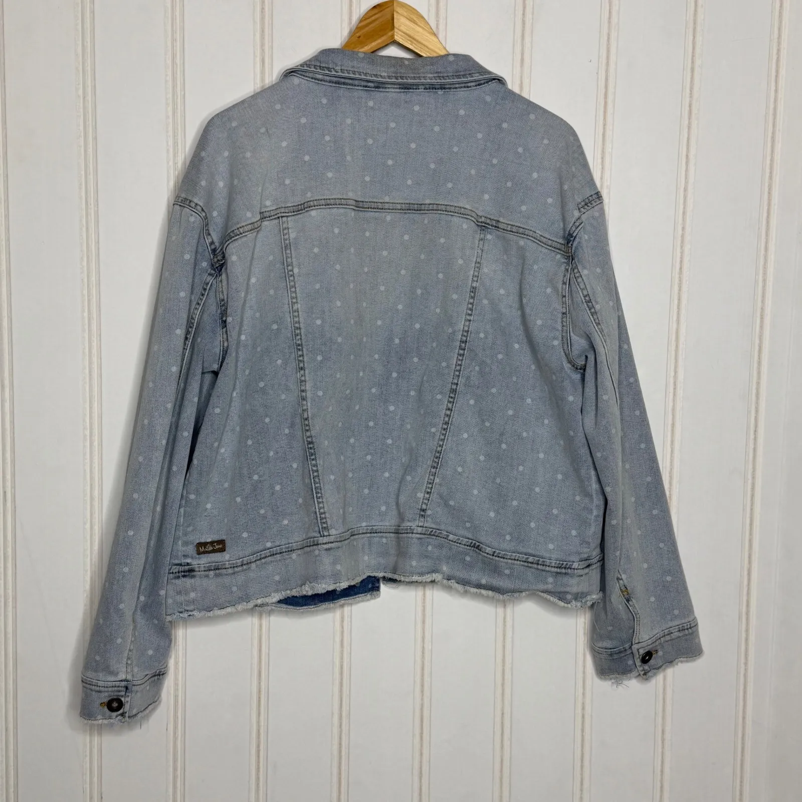 Matilda Jane Polka Dot Denim Jacket Distressed Frayed Hem Light Wash Womens XXL - Image 6