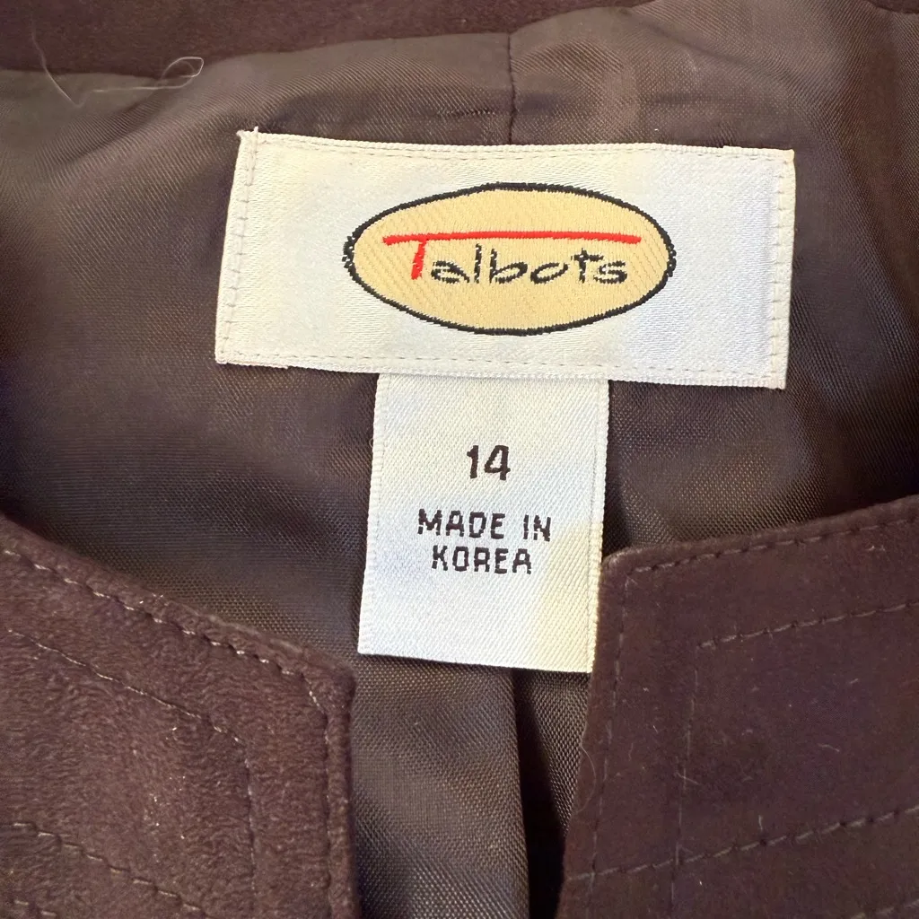 Talbots  Faux Suede Open Front Chocolate Brown Blazer Jacket Size 14 Classic - Image 6