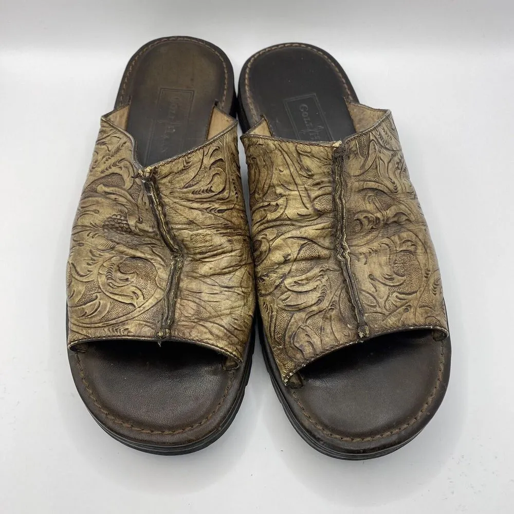 Cole Haan Country Womens Open Toe Mule Shoes Beige Low Heel Slip On Leather 7.5B - Image 3