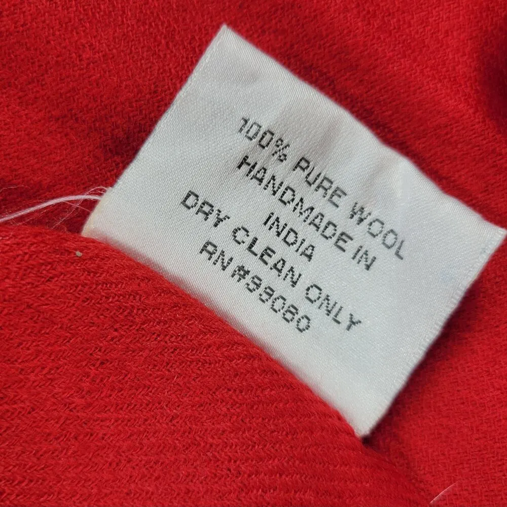 VINTAGE Company C Throw 44"W x 86" Red Pure Wool Knit Hand Twisted Fringe - Image 16