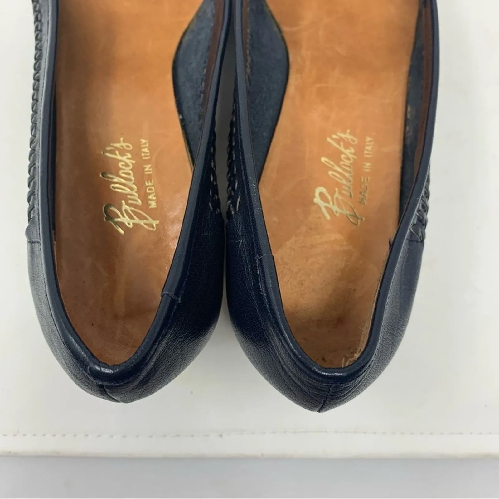 Bullock’s Made in Italy Navy Blue Leather Classic Woven Basketweave Pump Size 9N - Image 9