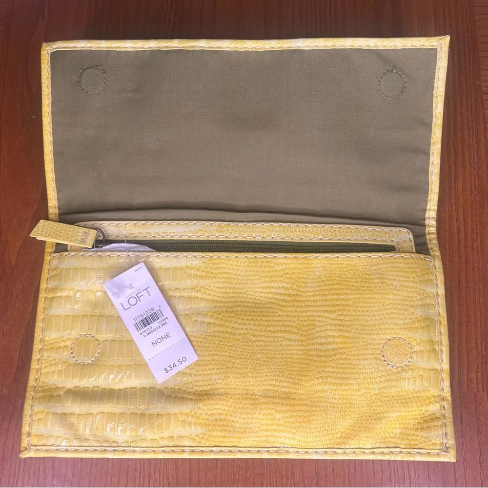LOFT Vintage Yellow Faux Snakeskin Leather Clutch Handbag Purse Magnetic Closure - Image 3