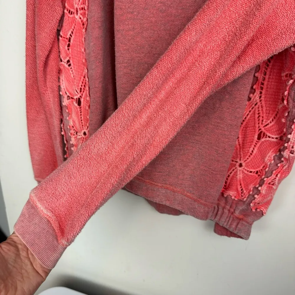 Free People Crochet Lace Hoodie Sz Small Coral Pink - Image 10