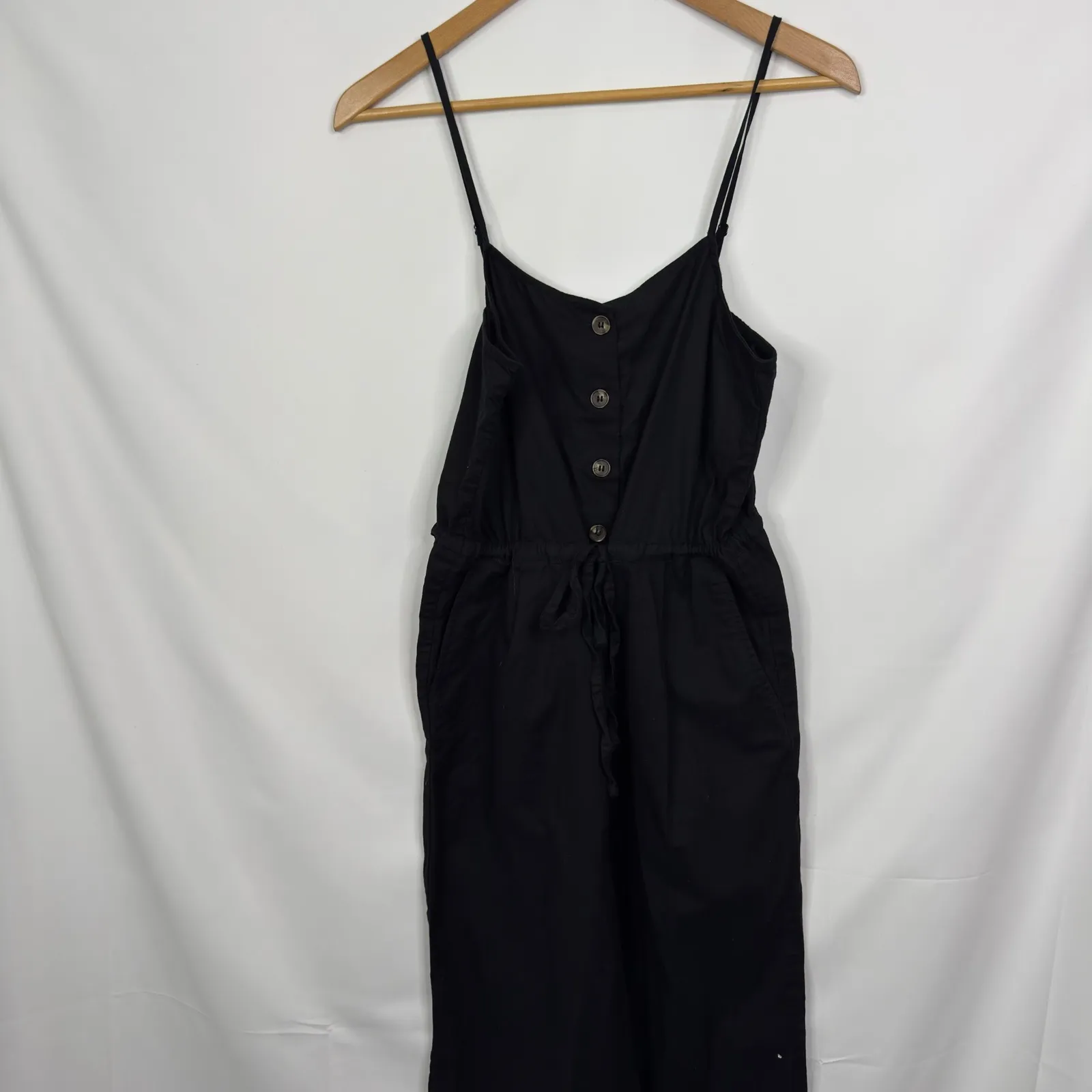 H&M Black Linen Cami Wide Leg Crop Jumpsuit Size XXS - Image 5