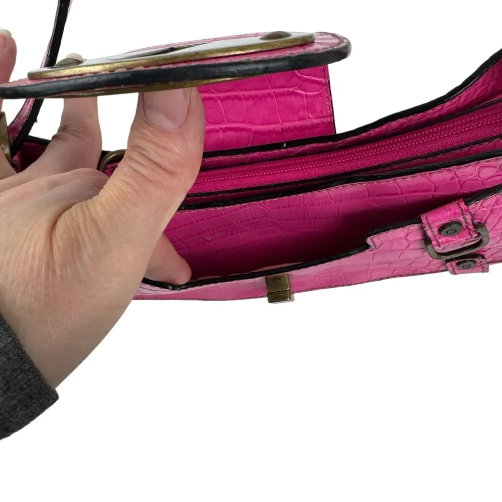 Guess Vintage Women's Mini Shoulder Bag Y2K Pink Croc Embossed Retro Barbiecore - Image 15