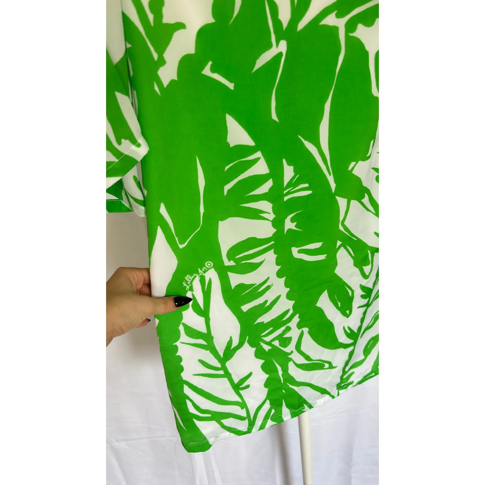 Lilly Pulitzer Kaftan Dress Green White Leaf Print Resort Beach Cover Up XS - Image 6