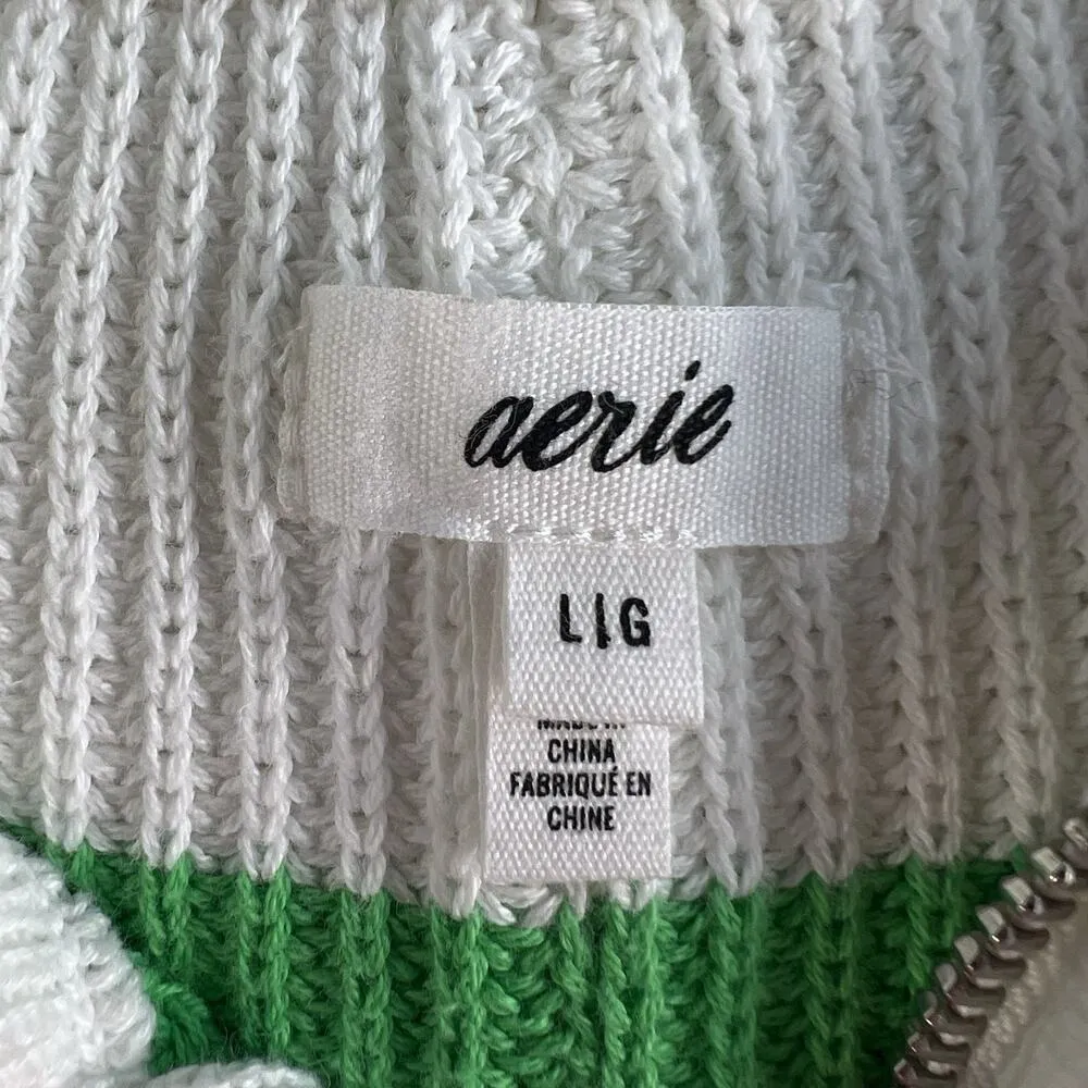 Aerie L Large Oversized Beyond Quarter Zip Sweater Knit Polo Green Stripe Womens - Image 7