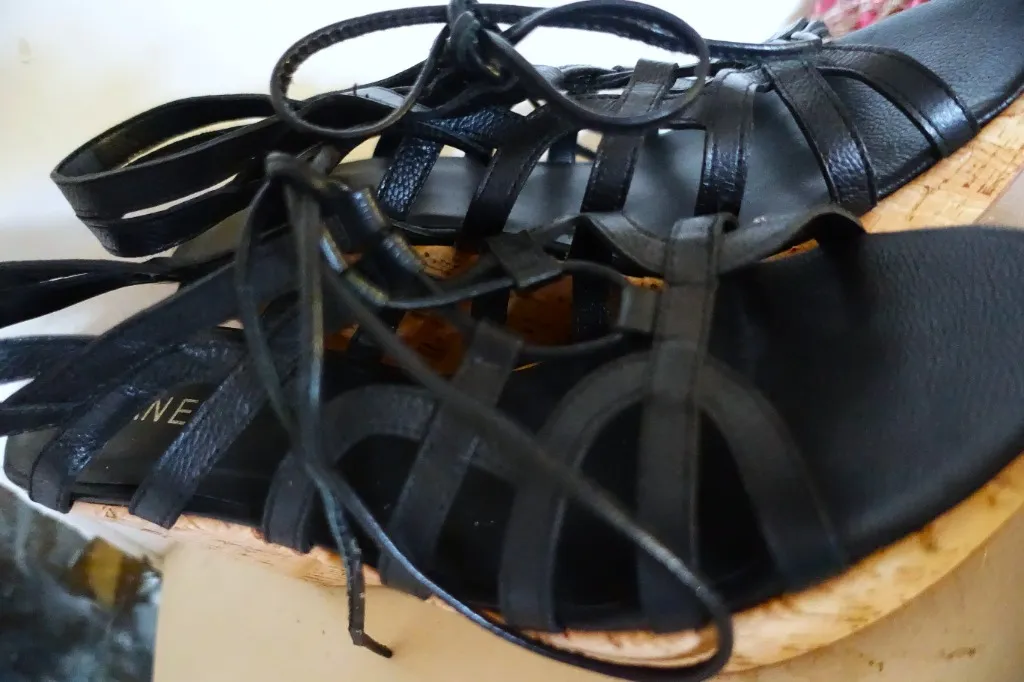 Vaneli Black Tie Up Cork Wedge Sandals 10.5 - Image 7