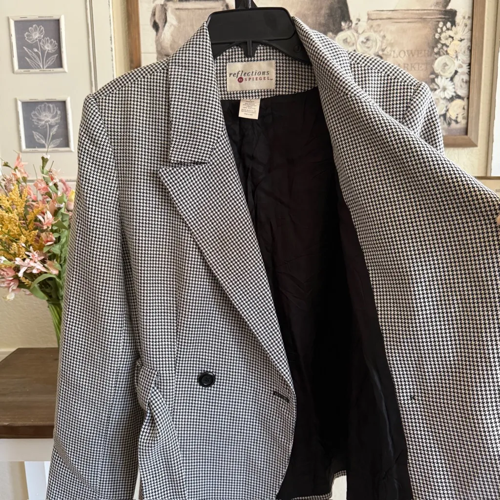 Houndstooth Belted Blazer Tailored Jacket Size 8 Reflections by Spiegel - Image 4