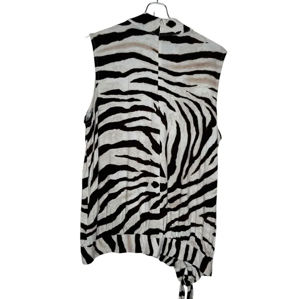Lauren Ralph Lauren Womens Top Tie Waist Zebra Stripe Mock Neck Sleeveless Large - Image 8