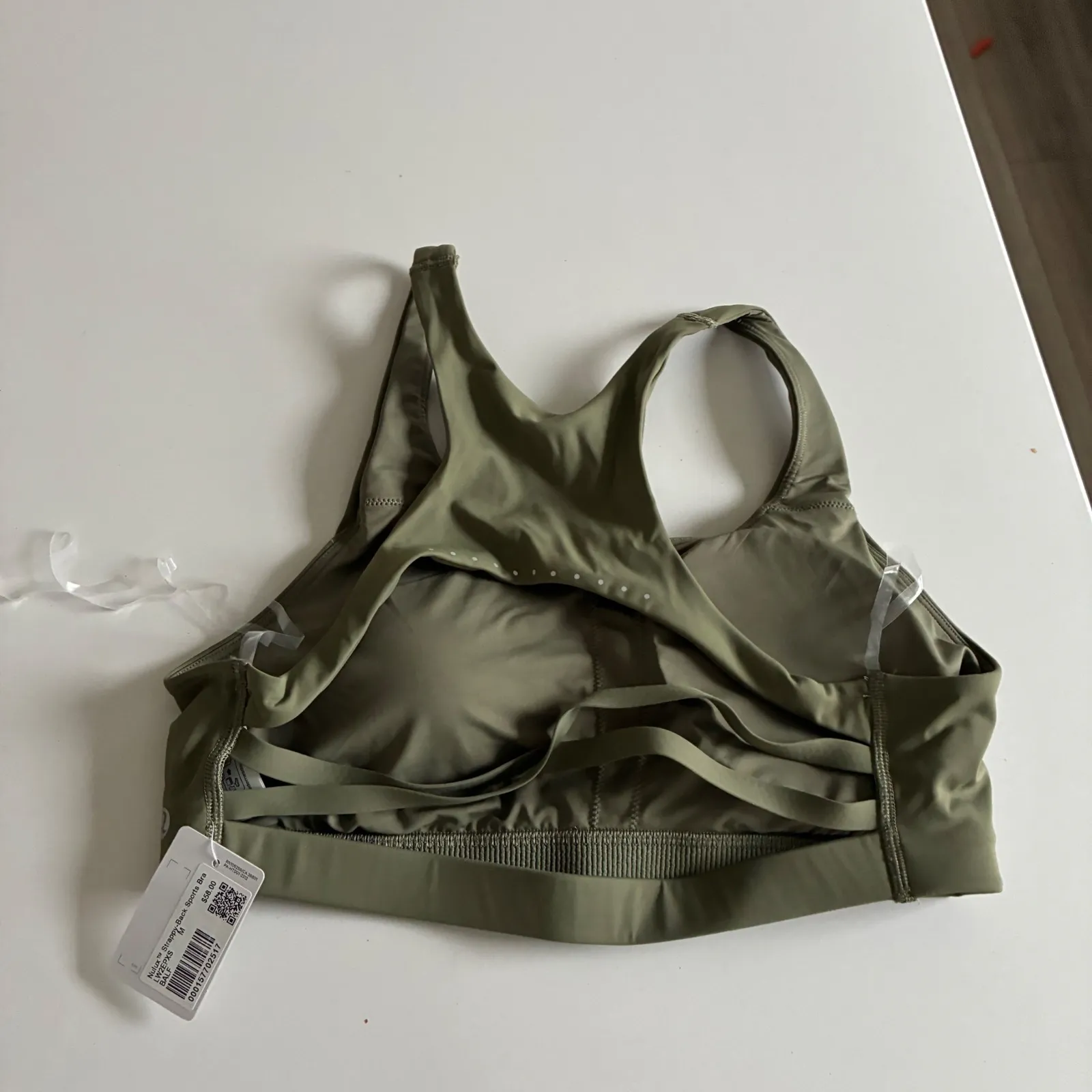 New Lululemon Nulux Strappy Back Sports Bra Medium Olive Green Workout Athletic - Image 4