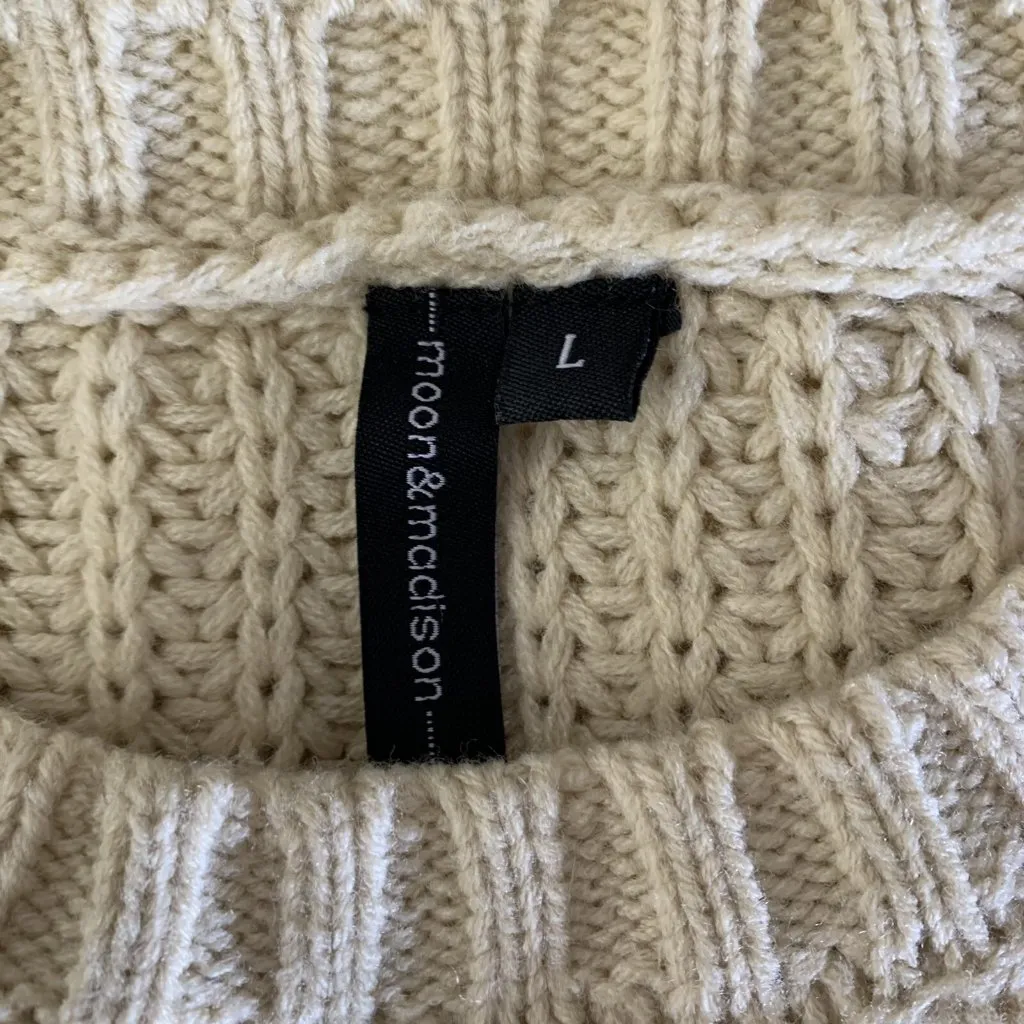 Moon Madison Beige‎ Chunky Knit Sweater Large Cozy Long Sleeve Soft Pullover - Image 6