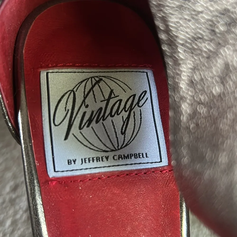 Vintage by Jeffrey Campbell  Pewter/Red Ankle Strap 3” Heels Sz 9 - Image 3