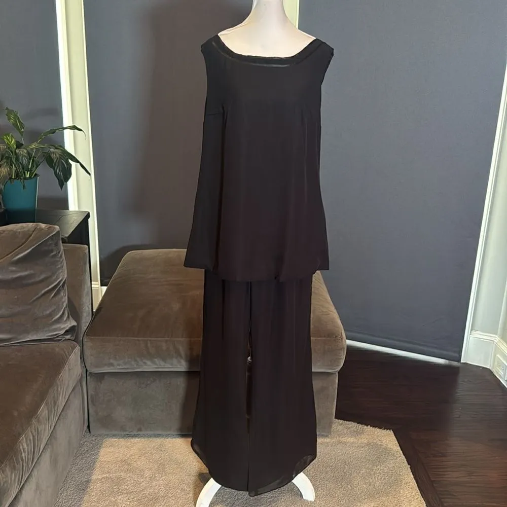 Women’s Black Chiffon 3 Piece Formal Pants Suit Ribbon Detail Size 14 NEW - Image 5