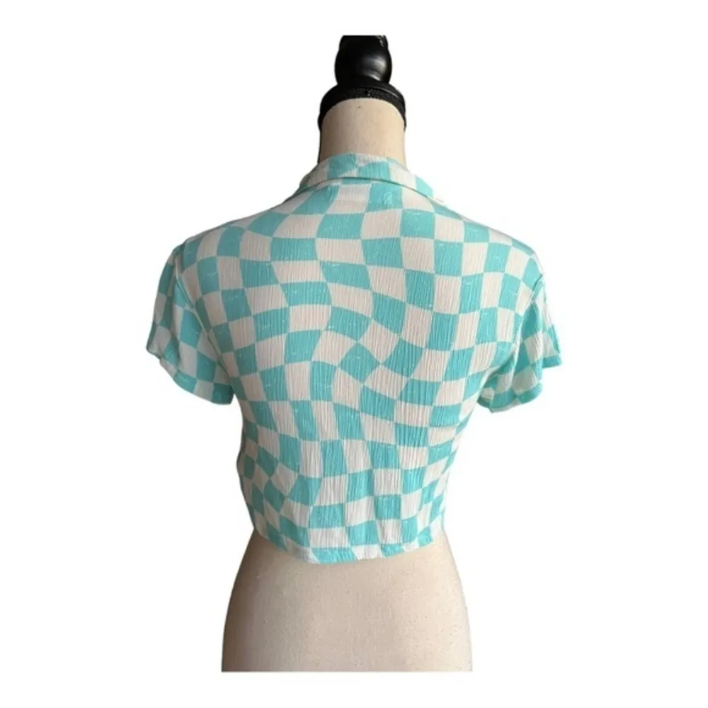 Zara Blue Checkered Cropped Shirt Size 8 - Image 2