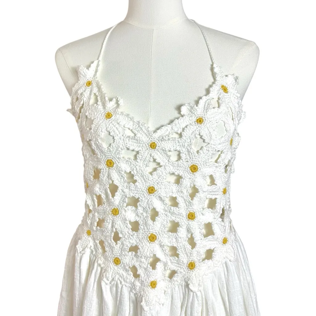 Free People Bohemian Floral Crochet Bali Spring Fling Halter Maxi Dress Medium - Image 11
