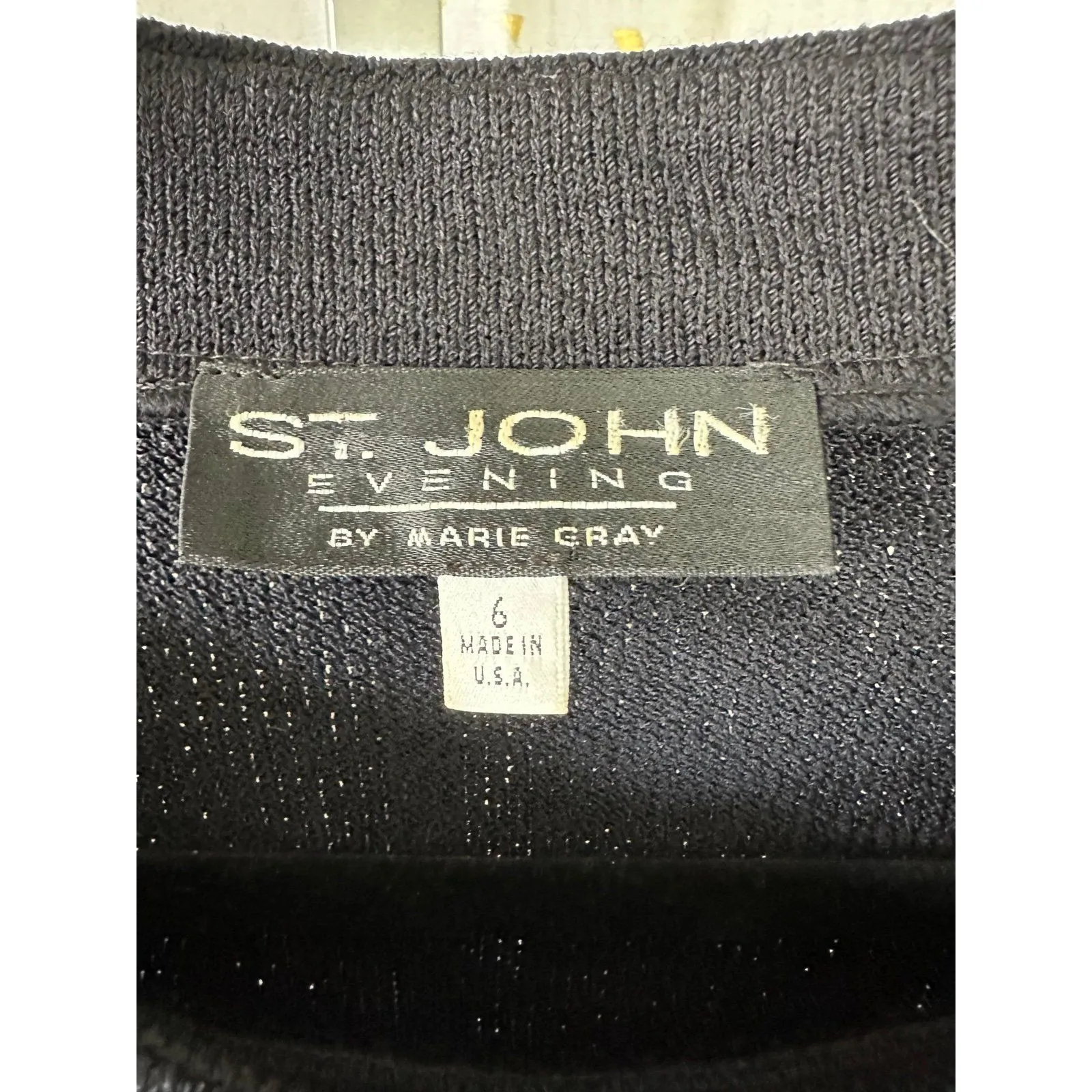 St. John Evening Jeweled Embroidered Black Cropped Bateau Neck Knit Sweater 6 - Image 5