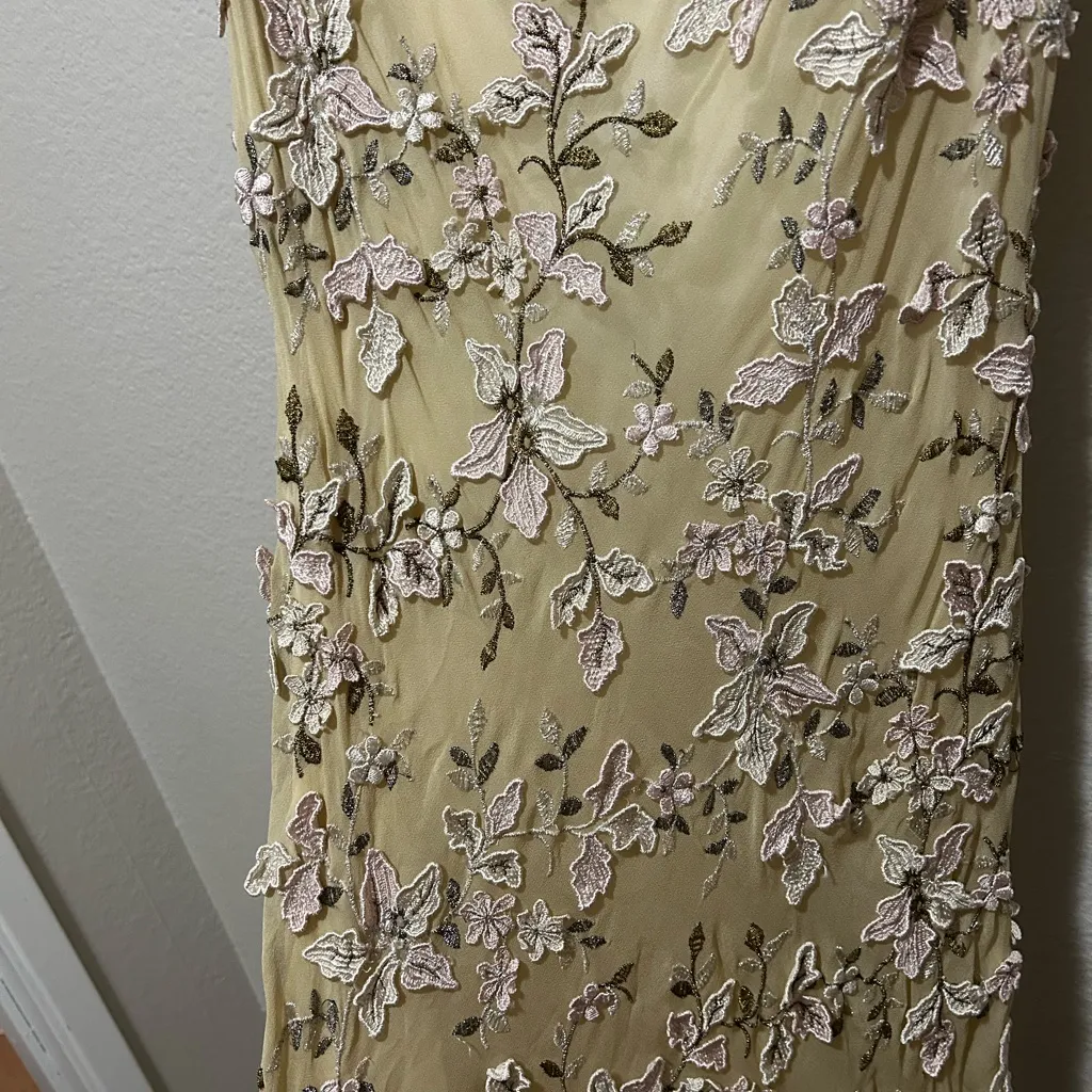 Lena Medoyeff 100% Silk Embroidered Gown Champagne Floral Size Medium - Image 5