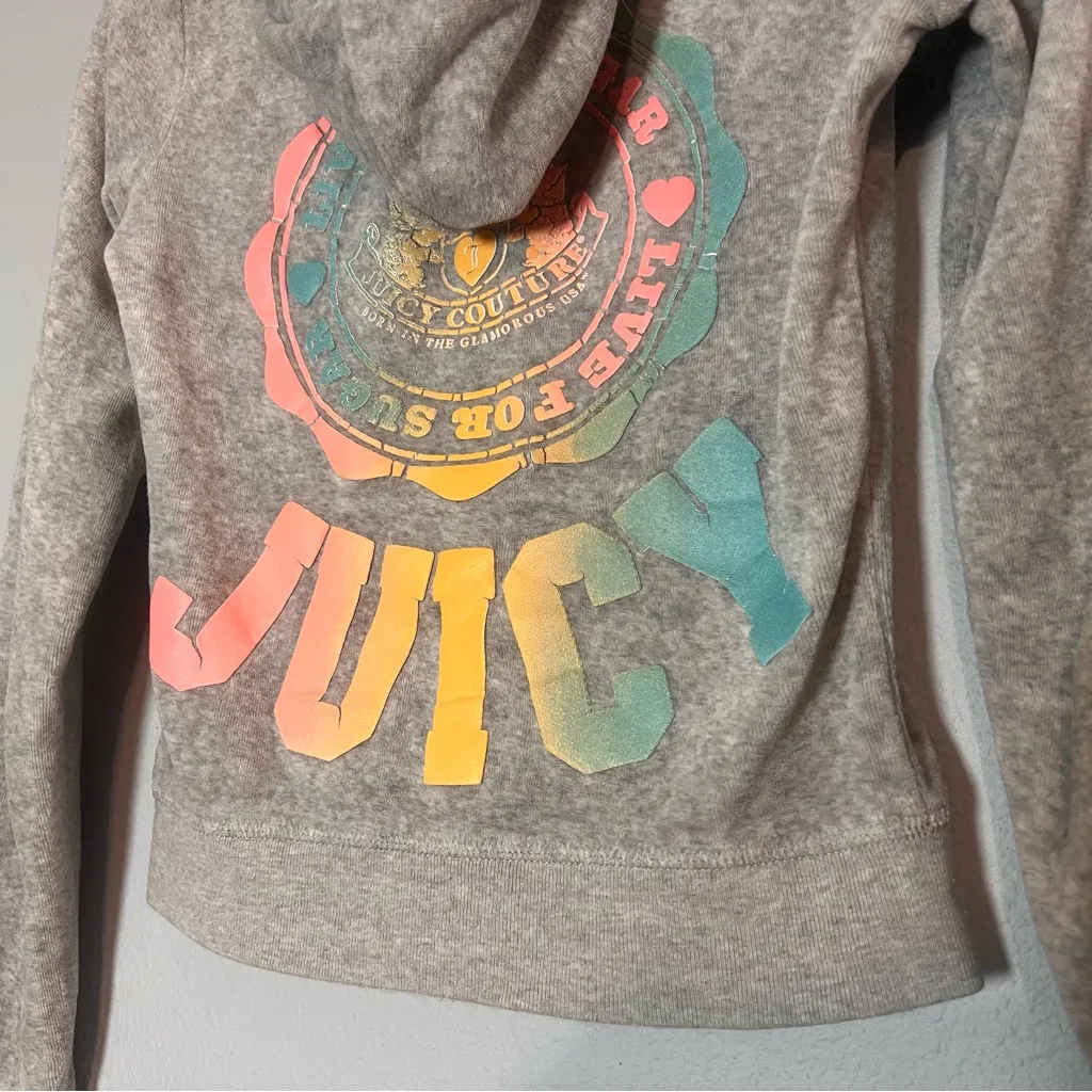 Vintage Juicy Couture Velour Full Zip Hooded Sweatshirt Gray Size P Small Y2K - Image 3