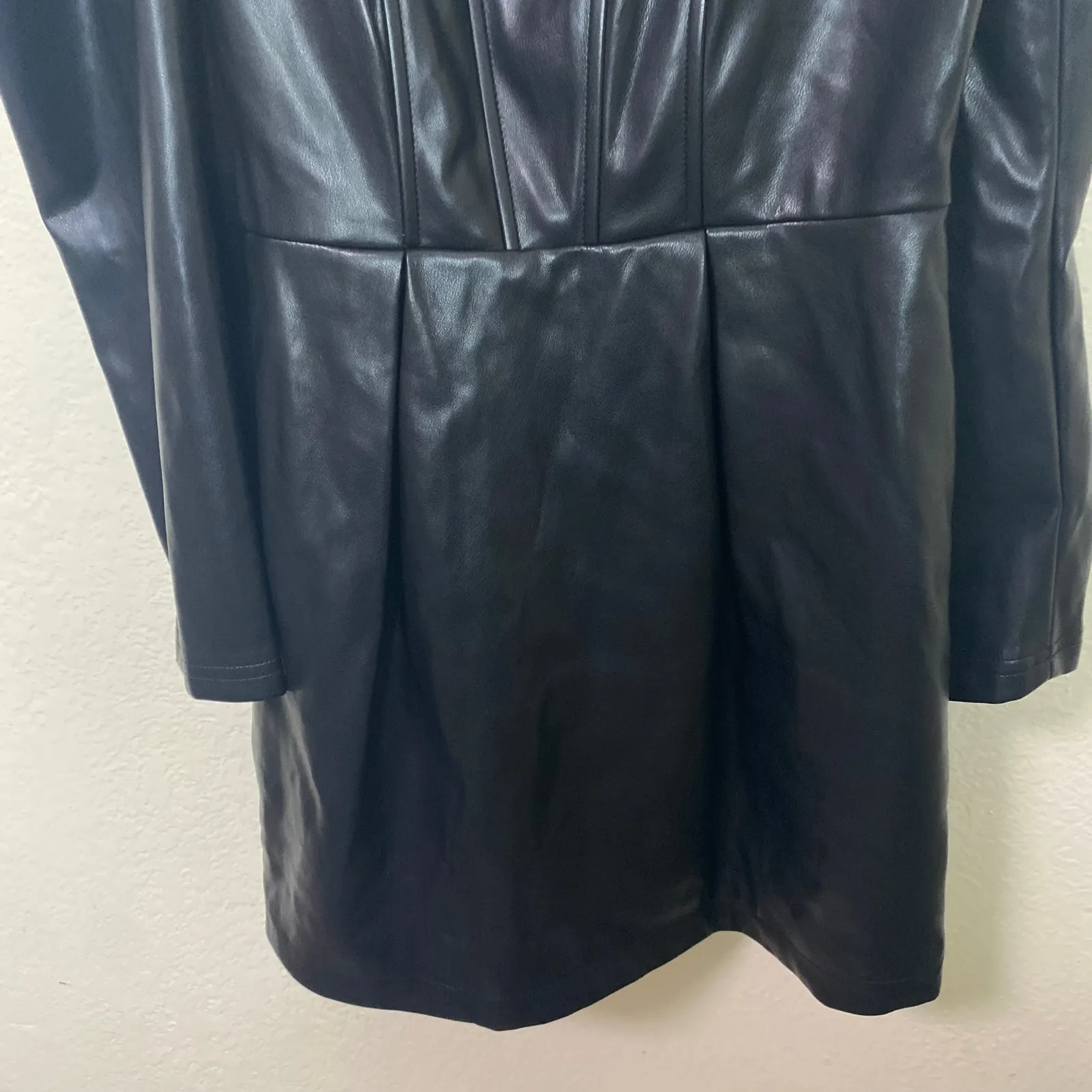 Avec Les Filles Black Faux Leather Corset Puff Sleeve Mini Dress Size Medium - Image 6