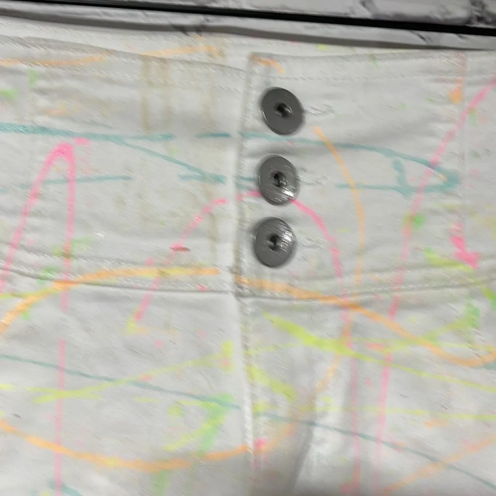 Vintage Look 80’s High Waisted White Shorts Neon Graffiti Jr Size 11 - Image 10