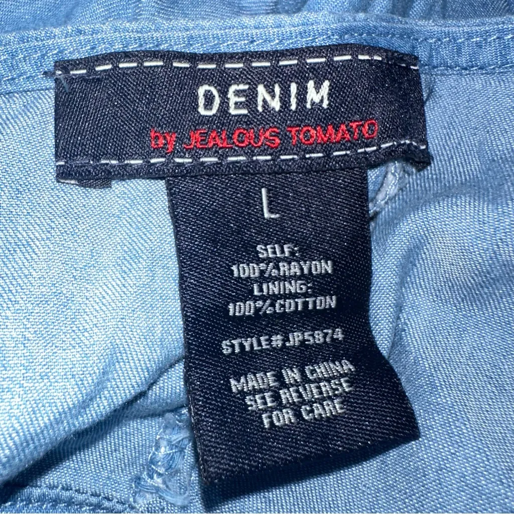 Denim by Jealous Tomato Front Cross Blue Jumpsuit Size Large - Image 8