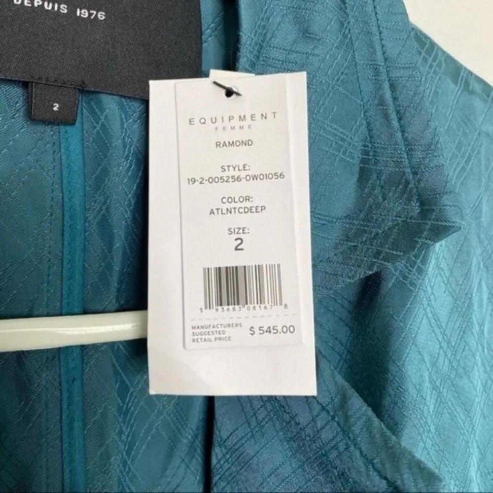 Equipment Ramond Teal Textured Satin Blazer - Image 5