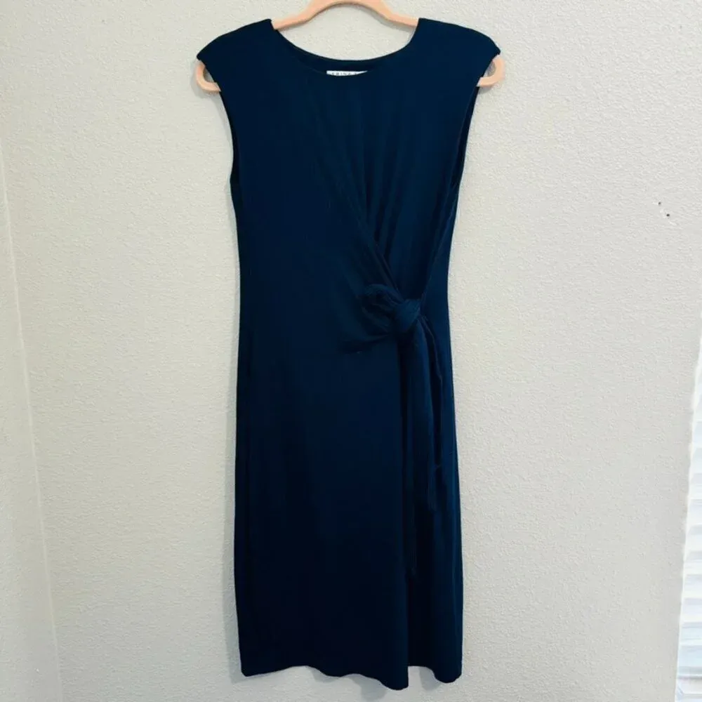Trina Turk Midi Dress Women's Size S‎ Navy Blue Faux Wrap Knit - Image 12