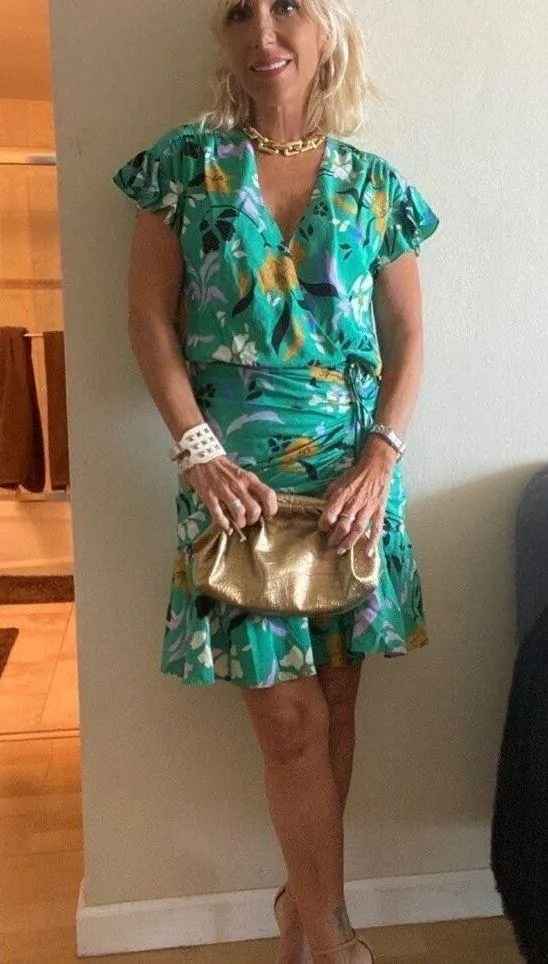 VERONICA BEARD Green Floral Printed Silk Ruched Ruffled Maria Dress Size 4 - Image 15