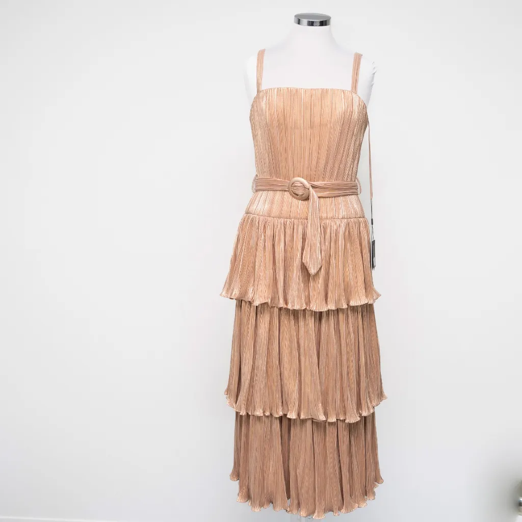 Mac Duggal -  Gold Ruffle Tiered Buckle Detail Dress - Image 2